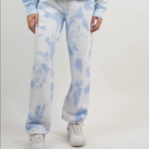 light blue tie-dye sweatpants